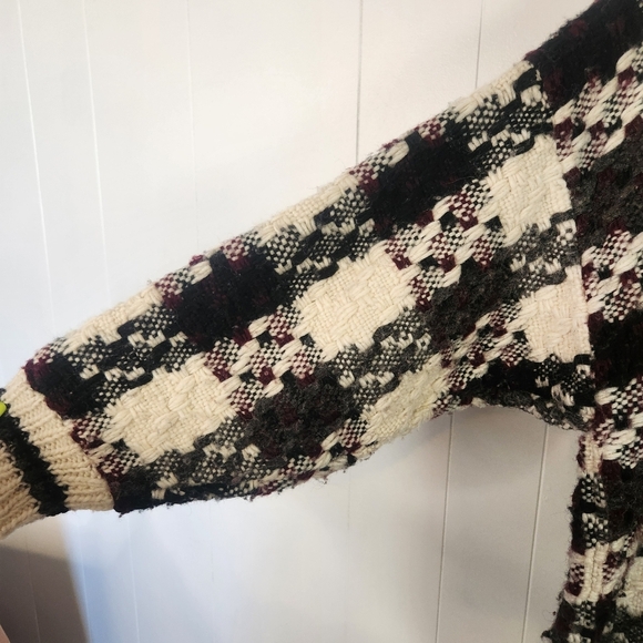 Vintage 100% Wool Oversized Ecuador Crew Sweater White Black Plaid Mens Large - Picture 4 of 10